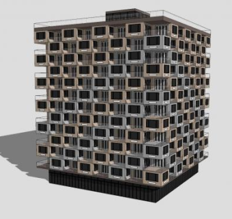 现代公寓楼设计SU模型下载_sketchup草图大师SKP模型
