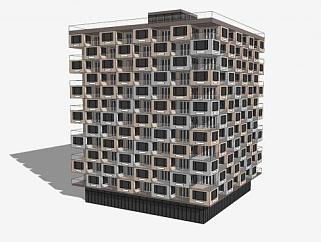 现代公寓<em>楼设计</em>SU模型下载_sketchup草图大师SKP模型