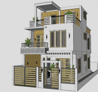 现代欧式别墅建筑住宅SU模型下载_sketchup草图大师SKP模型
