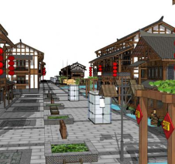 古建筑商业街su模型下载_sketchup草图大师SKP模型