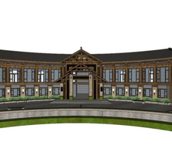 弧形古建筑su模型下载_sketchup草图大师SKP模型