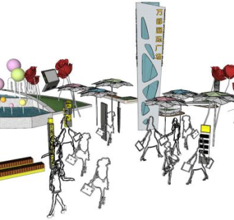 商业街小品su模型下载_sketchup草图大师SKP模型