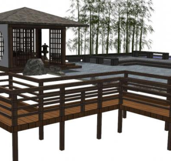 庭院木栈亭子SU模型下载_sketchup草图大师SKP模型