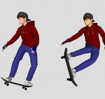 滑板男孩人物SU模型下载_sketchup草图大师SKP模型