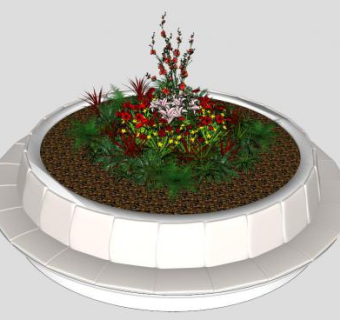 室外圆形花坛su模型下载_sketchup草图大师SKP模型