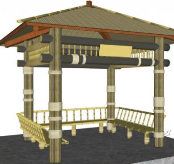 竹亭SU模型下载_sketchup草图大师SKP模型