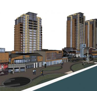 滨海商业街su模型下载_sketchup草图大师SKP模型