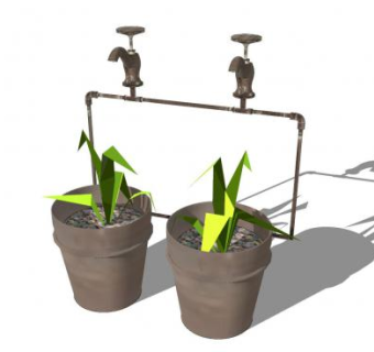 复古水龙头盆栽SU模型下载_sketchup草图大师SKP模型