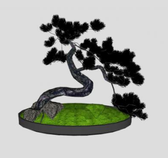 带苔藓岩石的松树盆景SU模型下载_sketchup草图大师SKP模型