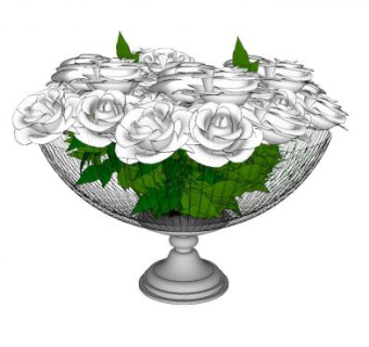 白玫瑰欧式花盆SU模型下载_sketchup草图大师SKP模型