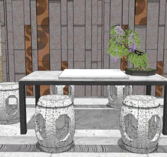 石头桌椅su模型下载_sketchup草图大师SKP模型