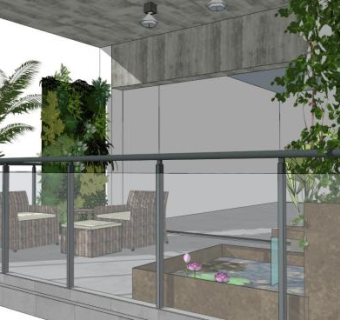 阳台玻璃围栏su模型下载_sketchup草图大师SKP模型