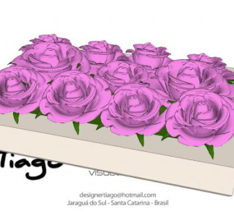 粉玫瑰花箱装饰SU模型下载_sketchup草图大师SKP模型