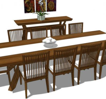新中式餐桌su模型下载_sketchup草图大师SKP模型