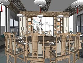 新中式酒店餐厅su模型下载_sketchup草图大师SKP模型