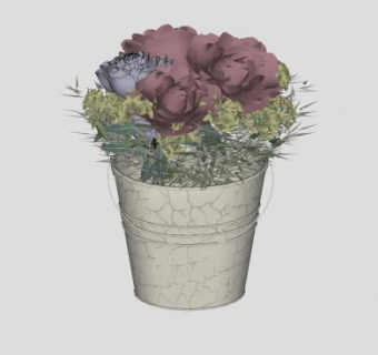 复古铁桶盆栽SU模型下载_sketchup草图大师SKP模型