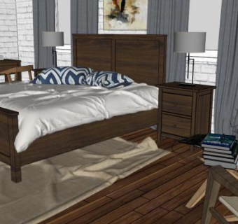 美式主卧su模型下载_sketchup草图大师SKP模型