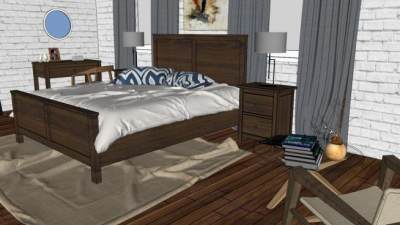 美式主卧su模型下载_sketchup草图大师SKP模型