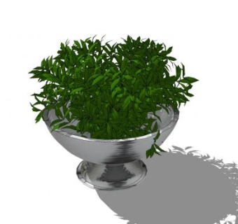 银器盆栽植物SU模型下载_sketchup草图大师SKP模型
