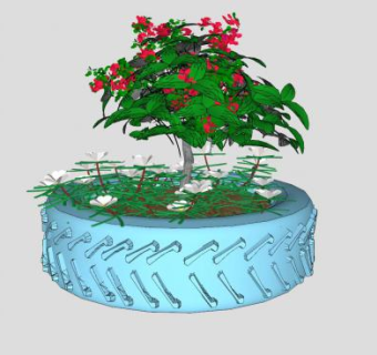 轮胎盆栽模型下载_sketchup草图大师SKP模型