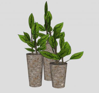 观赏树砖石盆栽SU模型下载_sketchup草图大师SKP模型