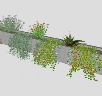 庭院石造花箱植物SU模型下载_sketchup草图大师SKP模型