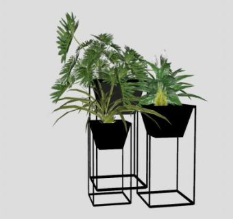 黑色镀锌金属花盆SU模型下载_sketchup草图大师SKP模型