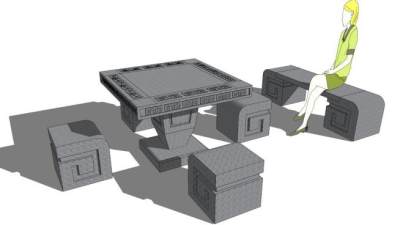 现代室外桌椅组合su模型下载_sketchup草图大师SKP模型