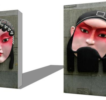 中国京剧戏曲风格景墙SU模型下载_sketchup草图大师SKP模型