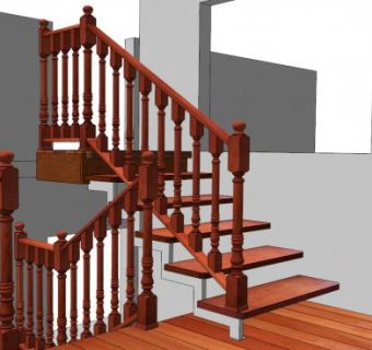木楼梯扶手su模型下载_sketchup草图大师SKP模型