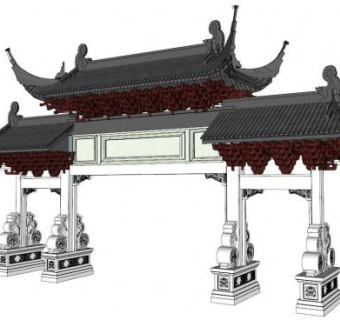 古建门楼起翘su模型下载_sketchup草图大师SKP模型