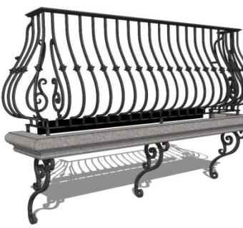 欧式弧形铁艺栏杆su模型下载_sketchup草图大师SKP模型