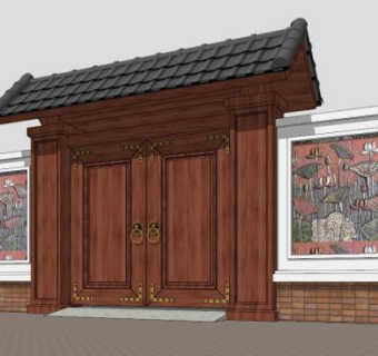 中式古典大门su模型下载_sketchup草图大师SKP模型