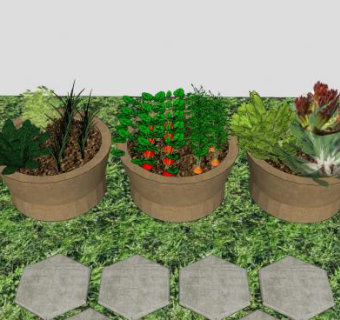 菜园混凝土盆栽SU模型下载_sketchup草图大师SKP模型