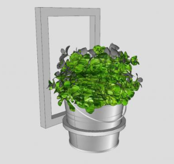 铁桶盆栽装饰品SU模型下载_sketchup草图大师SKP模型