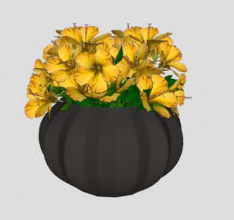 黄木槿花盆SU模型下载_sketchup草图大师SKP模型