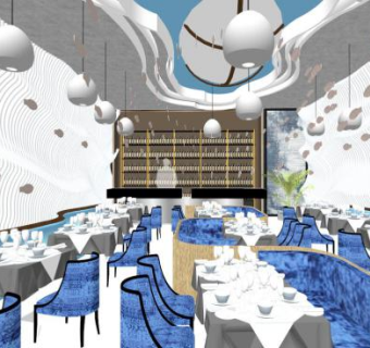 海洋主题餐厅su模型下载_sketchup草图大师SKP模型