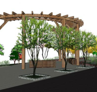 景观步道SU模型下载_sketchup草图大师SKP模型