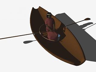 木舟和船桨SU模型下载_sketchup草图大师SKP模型