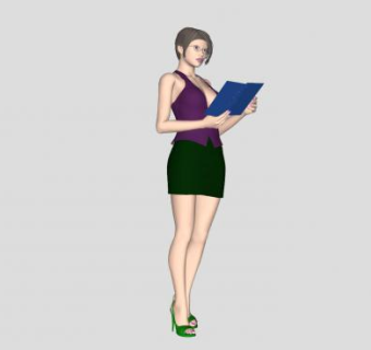 美女女秘书SU模型下载_sketchup草图大师SKP模型