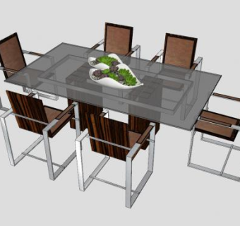 六人餐桌椅家具SU模型下载_sketchup草图大师SKP模型