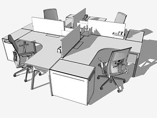 现代公司办公桌椅SU模型下载_sketchup草图大师SKP模型