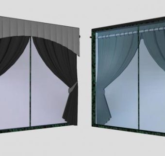 玻璃门窗和窗帘SU模型下载_sketchup草图大师SKP模型