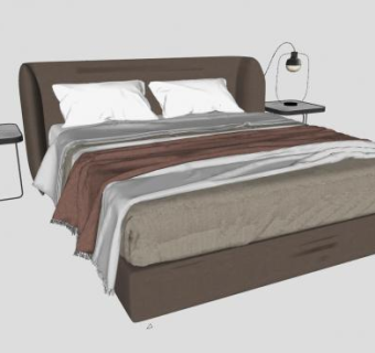 现代双人软床SU模型下载_sketchup草图大师SKP模型