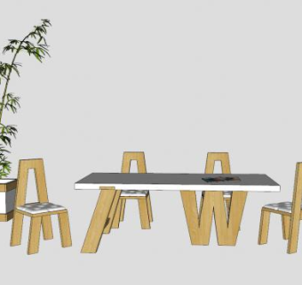 木桌椅凳子装饰SU模型下载_sketchup草图大师SKP模型