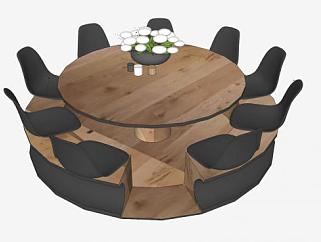 圆形餐桌椅设计SU模型下载_sketchup草图大师SKP模型