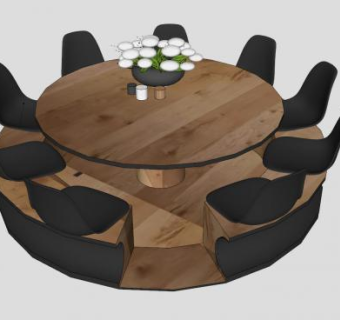 圆形餐桌椅设计SU模型下载_sketchup草图大师SKP模型