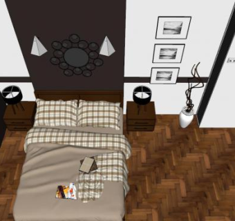 简约卧房SU模型下载_sketchup草图大师SKP模型