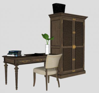 复古桌椅和衣柜SU模型下载_sketchup草图大师SKP模型