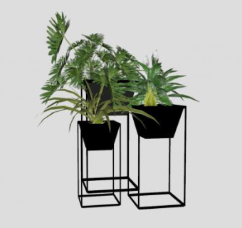 黑色金属花盆SU模型下载_sketchup草图大师SKP模型